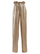 Matchesfashion.com Balmain - Paperbag Waist Lam Trousers - Womens - Gold