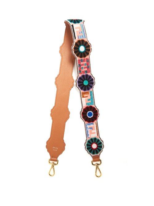 Matchesfashion.com Fendi - Strap You Logo And Flower Print Velvet Bag Strap - Womens - Pink Multi