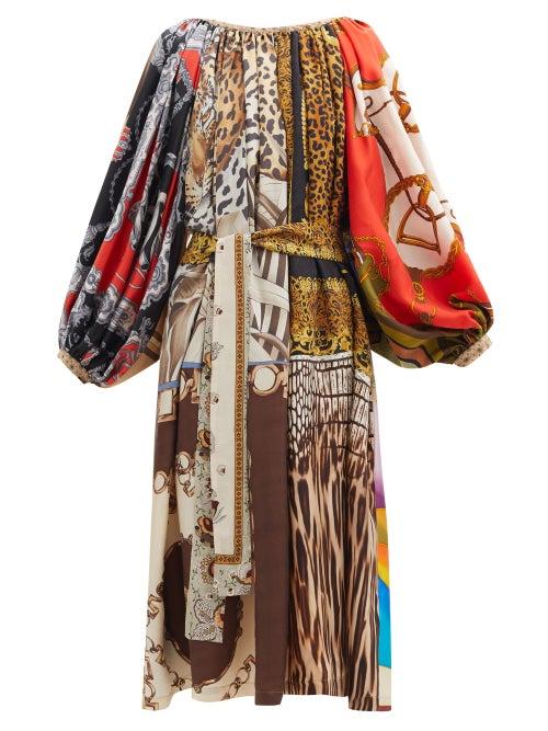Rianna + Nina - Patchwork Gathered-neck Vintage-silk Dress - Womens - Multi