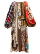 Rianna + Nina - Patchwork Gathered-neck Vintage-silk Dress - Womens - Multi