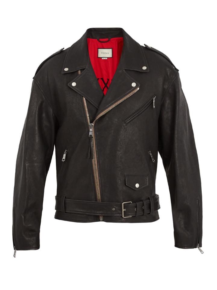 Gucci Dragon-appliqu Leather Jacket