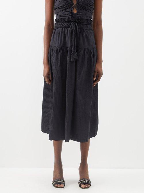 Ulla Johnson - Raffaella Pintucked Cotton-poplin Midi Skirt - Womens - Black