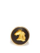 Ladies Fine Jewellery Ferian - Horse Wedgwood Cameo & 9kt Gold Signet Ring - Womens - Black Gold