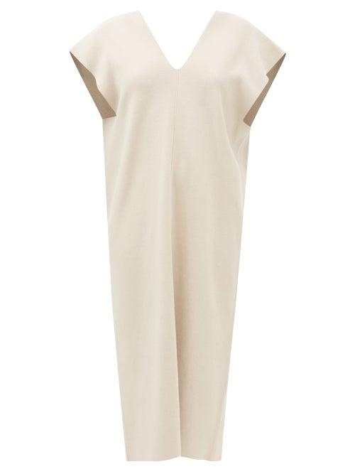 Lauren Manoogian - V-neck Cotton-interlock Dress - Womens - Beige