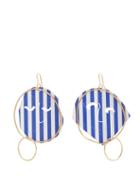 Matchesfashion.com Jw Anderson - Moon Face Striped Earrings - Womens - Blue Stripe