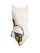 Matchesfashion.com Haight - Leaf Print Boat Neck Swimsuit - Womens - White Print