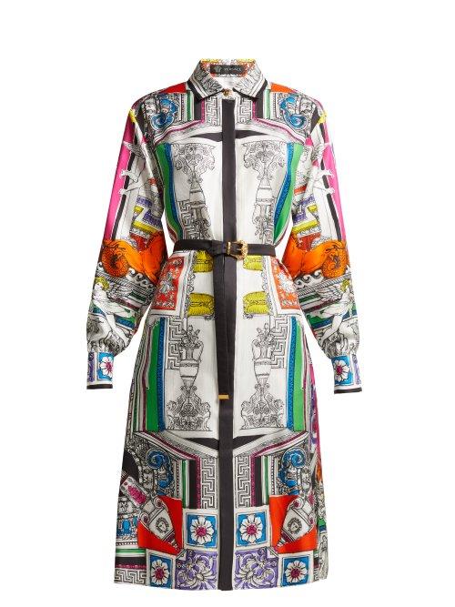 Matchesfashion.com Versace - Temple Print Silk Satin Shirtdress - Womens - White Multi