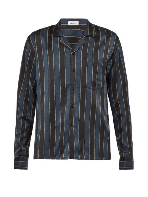 Matchesfashion.com Commas - Striped Silk And Cotton Blend Poplin Shirt - Mens - Blue Multi