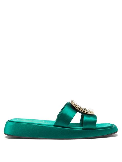 Matchesfashion.com Roger Vivier - Vivier Satin Flatform Slides - Womens - Green