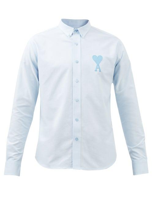 Ami - Ami De Caur-logo Organic-cotton Shirt - Mens - Light Blue