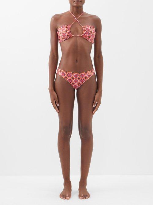 Etro - Printed Halterneck Bikini - Womens - Orange Multi