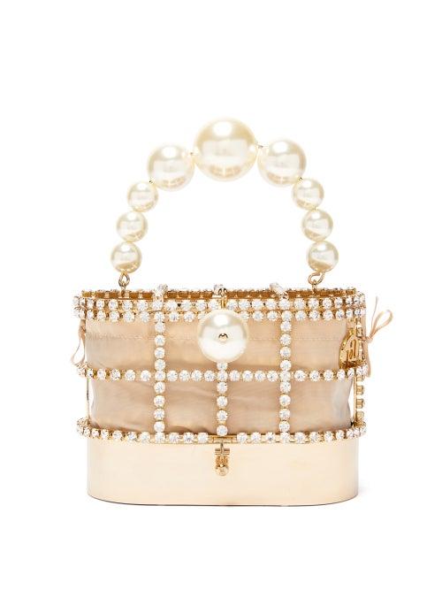Matchesfashion.com Rosantica - Holli Crystal-embellished Cage Handbag - Womens - Gold Multi