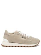 Brunello Cucinelli - Monili-embellished Suede And Shearling Trainers - Womens - Grey