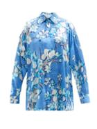 Matchesfashion.com Balenciaga - Logo-jacquard Lily-print Silk Blouse - Womens - Blue Print