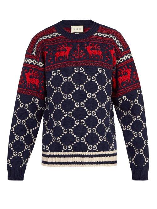 Matchesfashion.com Gucci - Gg Reindeer Wool Sweater - Mens - Blue