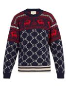 Matchesfashion.com Gucci - Gg Reindeer Wool Sweater - Mens - Blue