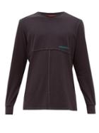 Matchesfashion.com Eckhaus Latta - Logo Print Lapped Seam Cotton Long Sleeved T Shirt - Mens - Black