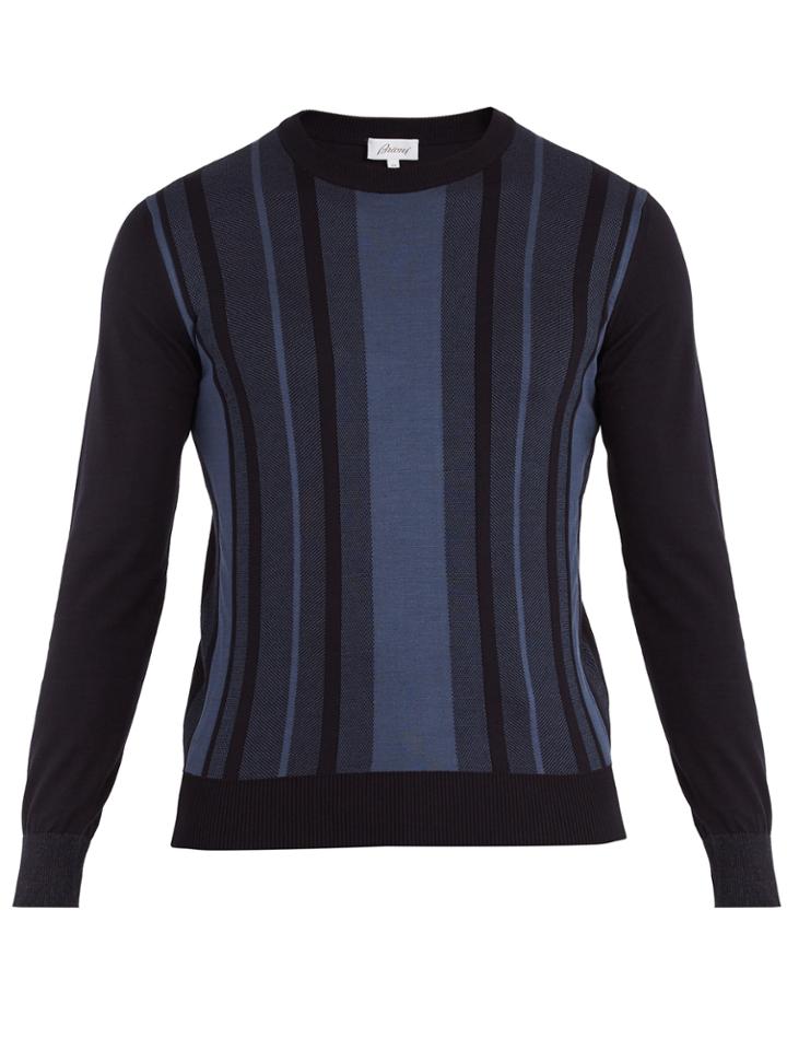 Brioni Crew-neck Striped Cotton And Silk-blend Sweater