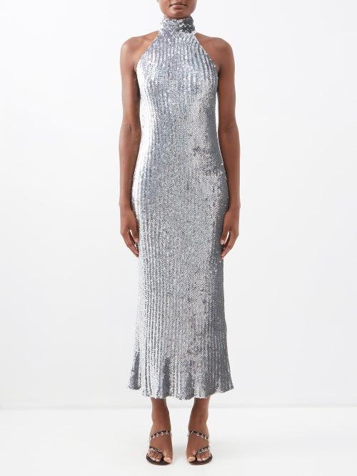Ashish - Mermaid Sequinned Georgette Halterneck Dress - Womens - Silver