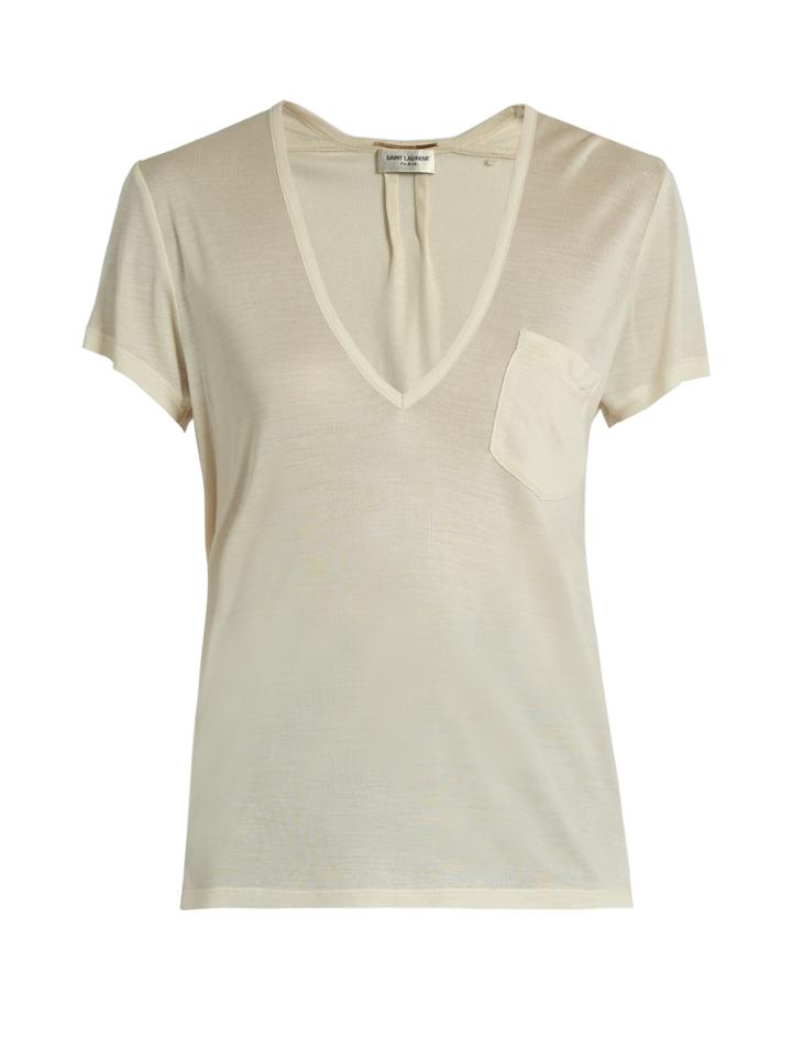 Saint Laurent Plunging Silk-jersey T-shirt