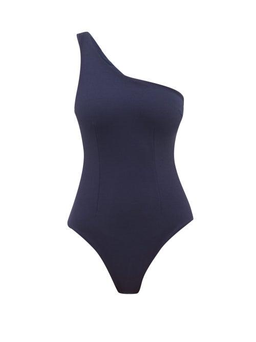 Matchesfashion.com Haight - Orgnico One-shoulder Crepe Swimsuit - Womens - Dark Blue