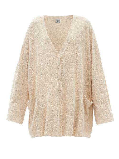 Ladies Beachwear Totme - V-neck Organic Cotton-blend Terry Cardigan - Womens - Beige