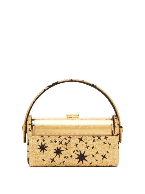 Matchesfashion.com Bienen-davis - Rgine Metallic Star Brocade Minaudire Clutch - Womens - Gold