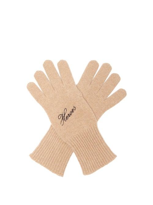 Matchesfashion.com Raf Simons - Heroes Embroidered Wool Blend Gloves - Womens - Camel