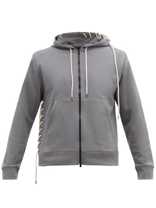 Matchesfashion.com Craig Green - Laced Zip Through Cotton Hooded Sweatshirt - Mens - Grey