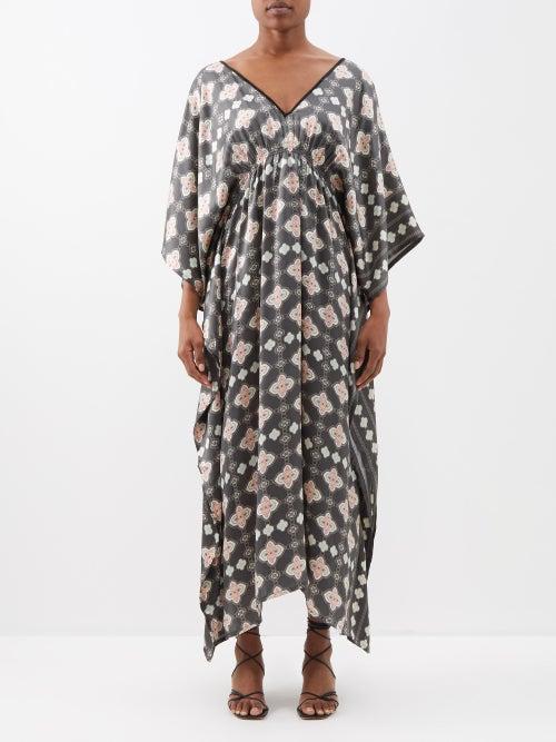 Lolita Jaca - Mia Printed Silk Kaftan Dress - Womens - Black Multi