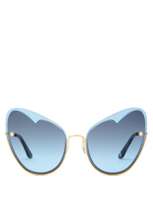 Matchesfashion.com Moy Atelier - Naked Heart Cat Eye Gold Plated Sunglasses - Womens - Blue