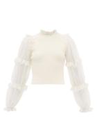 Matchesfashion.com Alexander Mcqueen - Balloon-sleeve Ribbed-jersey Top - Womens - Ivory