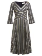 Matchesfashion.com Peter Pilotto - Striped Lam Jacquard Dress - Womens - Navy Multi