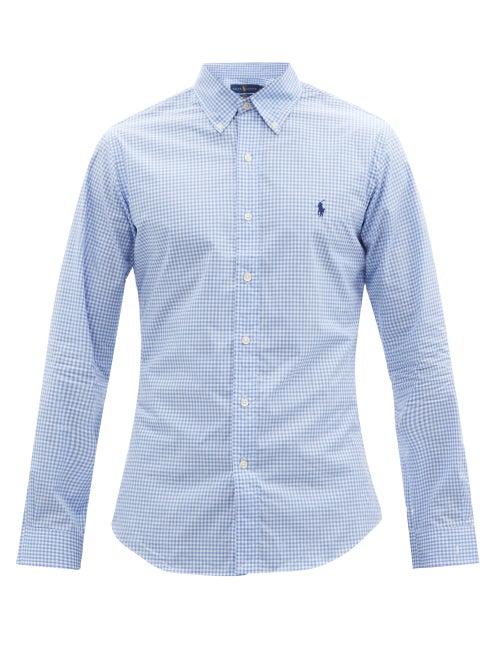 Mens Rtw Polo Ralph Lauren - Logo-embroidered Gingham Cotton-poplin Shirt - Mens - Blue White