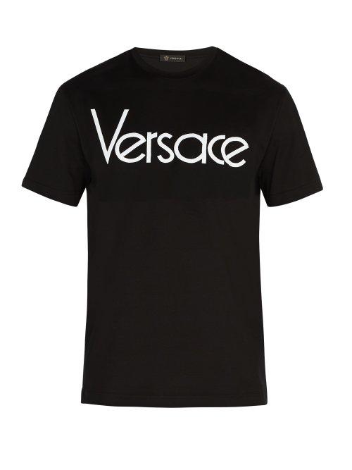 Matchesfashion.com Versace - Logo Embroidered Cotton T Shirt - Mens - Black