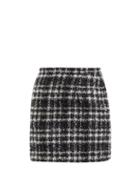 Alessandra Rich - High-rise Check Wool-blend Tweed Mini Skirt - Womens - Black White