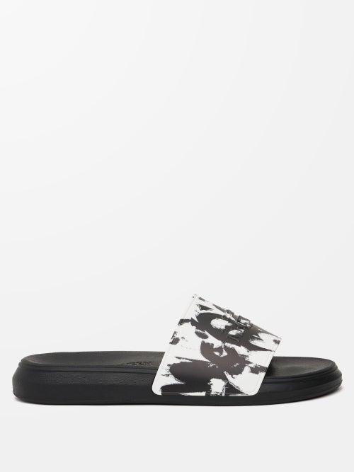 Alexander Mcqueen - Graffiti Moulded-logo Rubber Slides - Mens - White Black