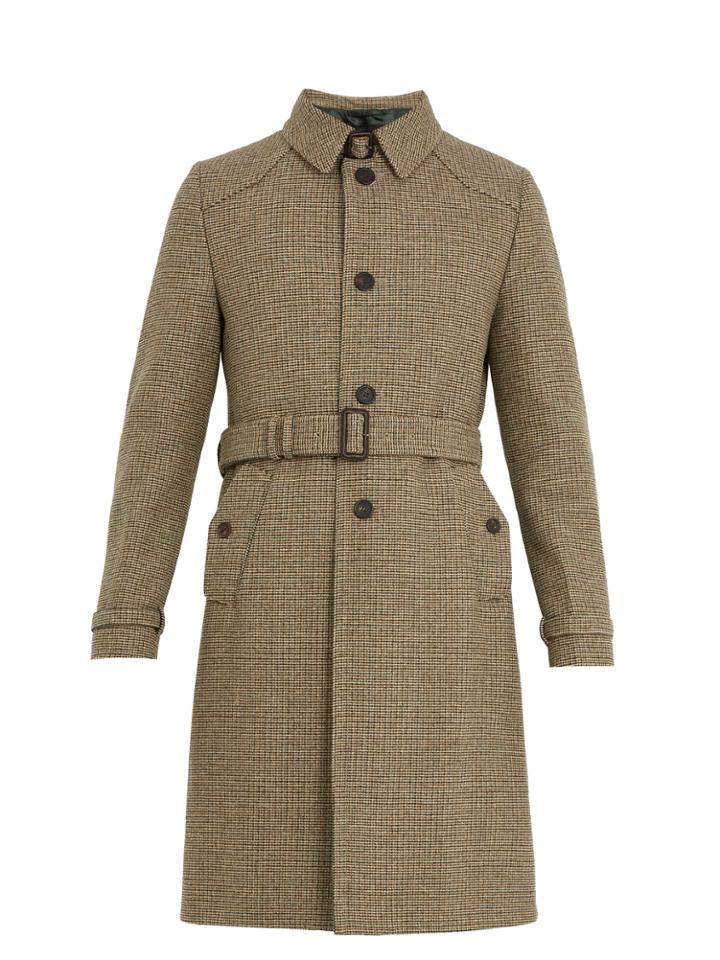 Prada Single-breasted Micro-checked Wool Overcoat