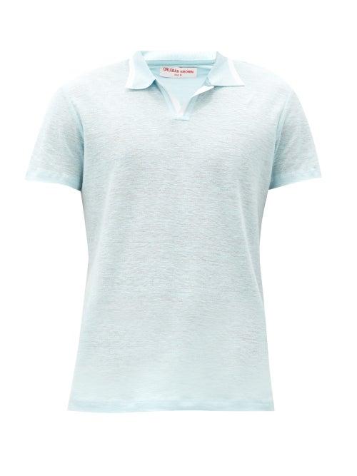 Matchesfashion.com Orlebar Brown - Felix Open-collar Linen Polo Shirt - Mens - Light Blue