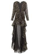 Matchesfashion.com The Attico - Star-print Dipped-hem Dress - Womens - Black Gold