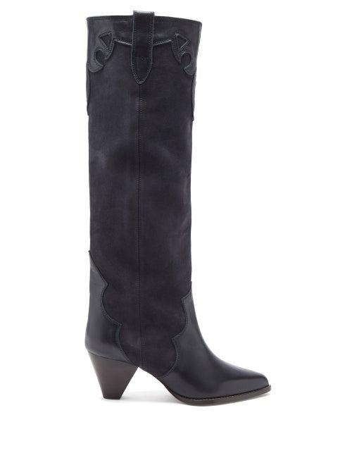 Matchesfashion.com Isabel Marant - Litz Suede And Leather Knee-high Boots - Womens - Black