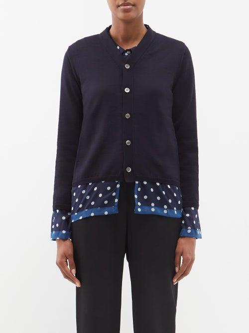 Comme Des Garons Comme Des Garons - Layered Wool Cardigan - Womens - Navy