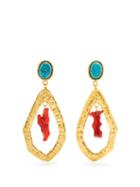 Matchesfashion.com Sylvia Toledano - Corail Gold Plated Clip On Drop Earrings - Womens - Coral Turquoise