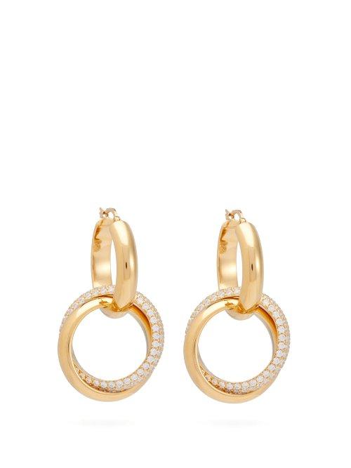 Matchesfashion.com Bottega Veneta - Pav Set Gold Plated Silver Double Hoop Earrings - Womens - Gold