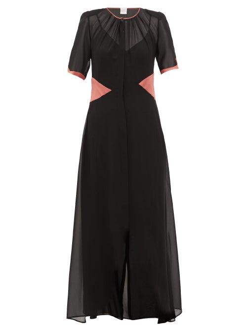 Matchesfashion.com Loretta Caponi - Lili Satin-trimmed Silk-georgette Dress - Womens - Black Pink