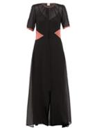 Matchesfashion.com Loretta Caponi - Lili Satin-trimmed Silk-georgette Dress - Womens - Black Pink