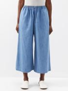 Eskandar - Elasticated-waist Cropped Denim Trousers - Womens - Light Blue