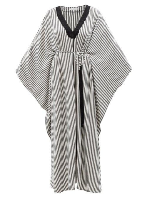 Fil De Vie - Woolf Embroidered Striped Voile Kaftan - Womens - Black Stripe