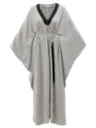 Fil De Vie - Woolf Embroidered Striped Voile Kaftan - Womens - Black Stripe