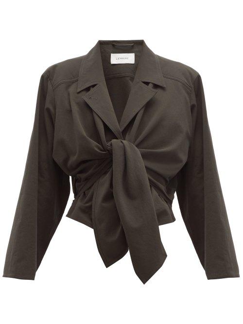 Matchesfashion.com Lemaire - Knotted Cotton Crepe Blouse - Womens - Dark Green